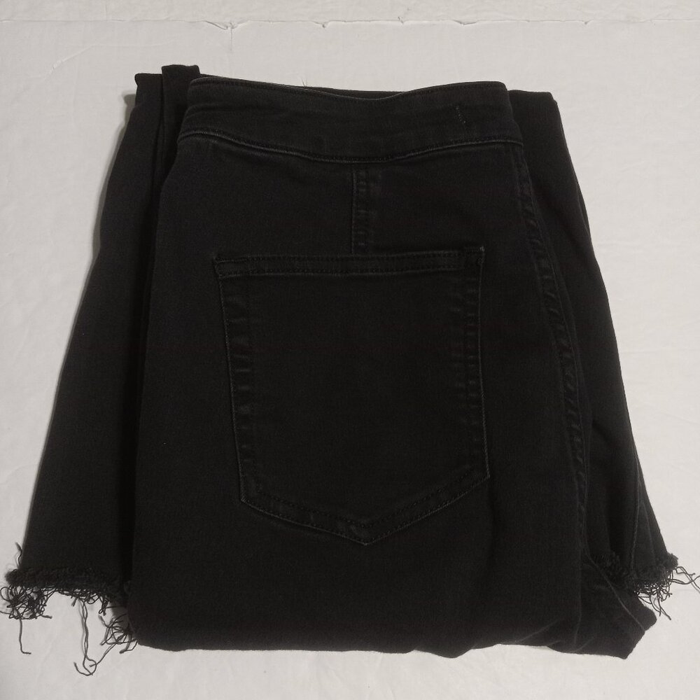 Free People Youthquake Flare Stretch Cropped Raw Hem Jeans Black Sz 28 OB1387532